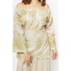 Off-Shoulder Beige Kaftan Dress with Wrap Belt