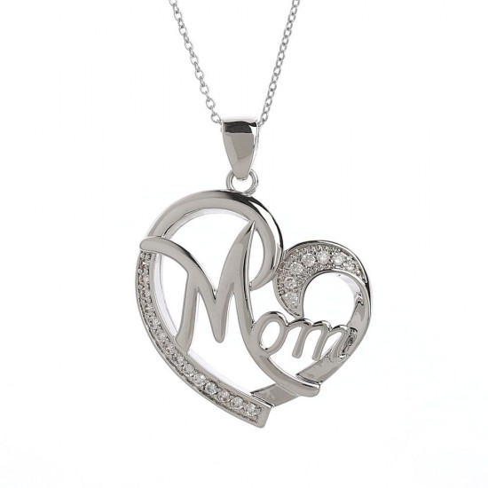 Rhodium Plated Necklace with a "Mom" Pendant