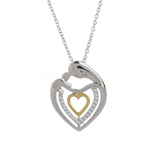 Rhodium Plated Necklace with a 3 Hearts Pendant