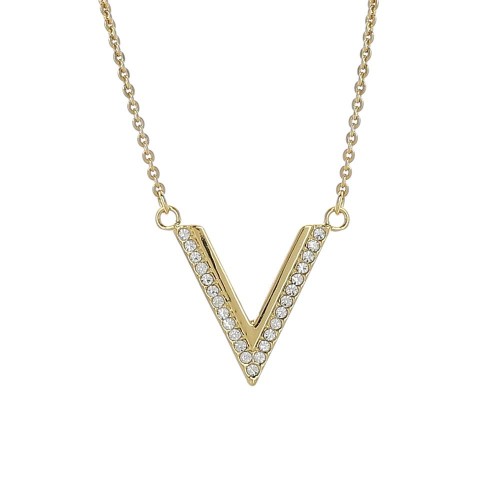 Gold Plated Necklace with a "V" Pendant with Strass
