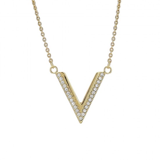 Gold Plated Necklace with a "V" Pendant with Strass