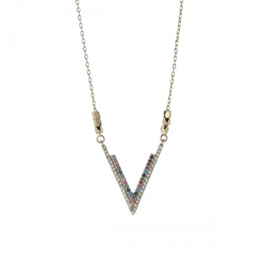 Double "V" Letter- Necklace - 18K Gold Plated and Austrian Crystals