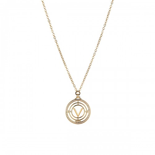 Long Chain Necklace "V" letter - 18K Gold Plated with Austrian Crystals