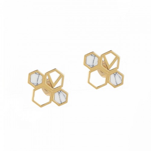 4 Hexagon V Beehive Shapes Earrings with 18 K Gold Plated