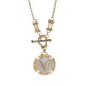 "V" Letter - Necklace - 18K Gold Plated and Mother of Pearl with Austrian Crystals