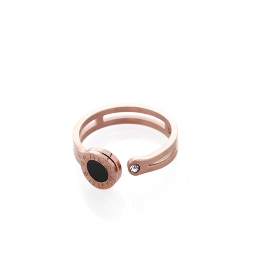 Ring- Round Black Steel -18K Gold Plated 