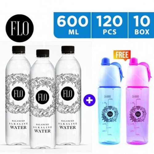 Flo Balanced Alkaline Water 120 x 600 ml + 2 Sports Bottles Free