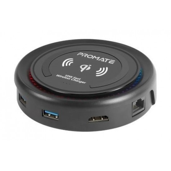 All-in-One USB-C Hub with Power Delivery & Wireless charger , black