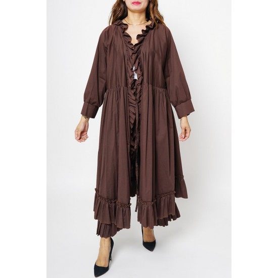 The Brown Set - Ruffled Cardigan & Pants