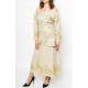 Off-Shoulder Beige Kaftan Dress with Wrap Belt