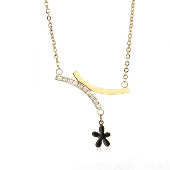 Gold Plated Necklace with a Black Flower Pendant