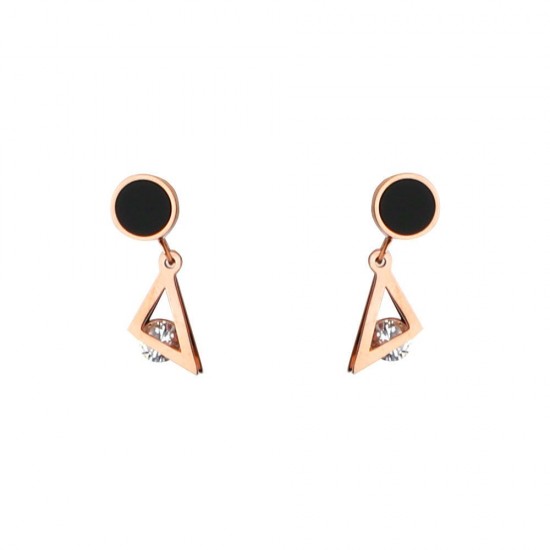 Austrian Diamond Rose Gold Plated with Black Steel Earrings