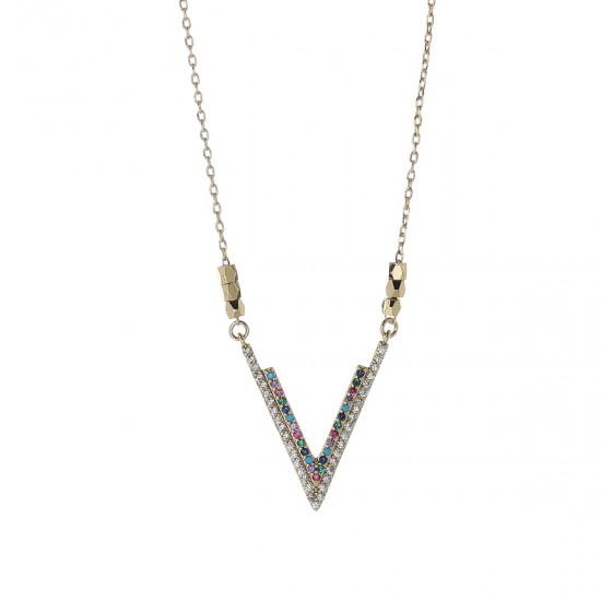 Double "V" Letter- Necklace - 18K Gold Plated and Austrian Crystals