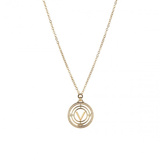Long Chain Necklace "V" letter - 18K Gold Plated with Austrian Crystals