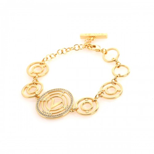 V" Letter & Hollow Circles - Bracelet - 18K Gold Plated with Austrian Crystals