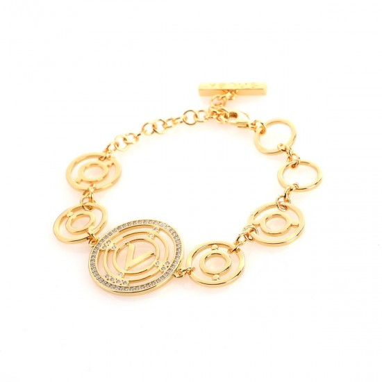 V" Letter & Hollow Circles - Bracelet - 18K Gold Plated with Austrian Crystals