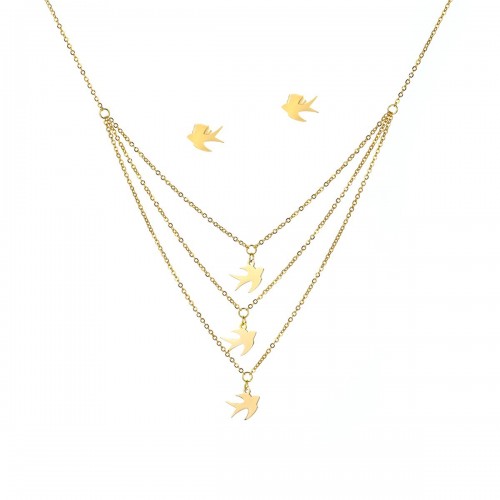 A set of Triple Chain Necklace & Earrings- 18K Gold Plated