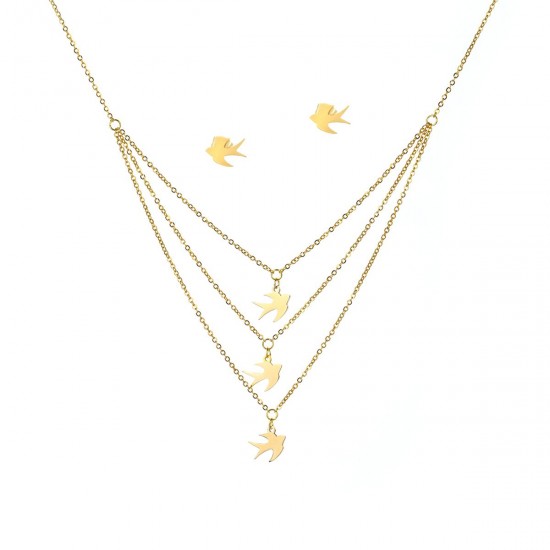 A set of Triple Chain Necklace & Earrings- 18K Gold Plated