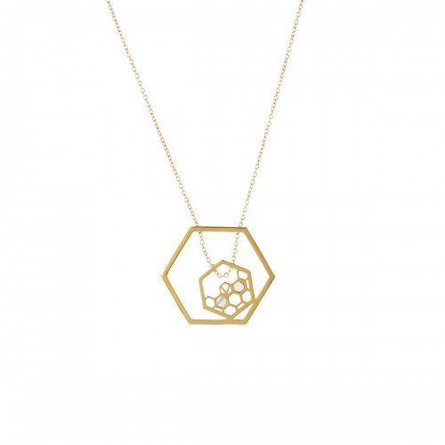 Hexagon Pendant, Beehive Shape Inner Pendant Necklace with 18 K Gold Plate