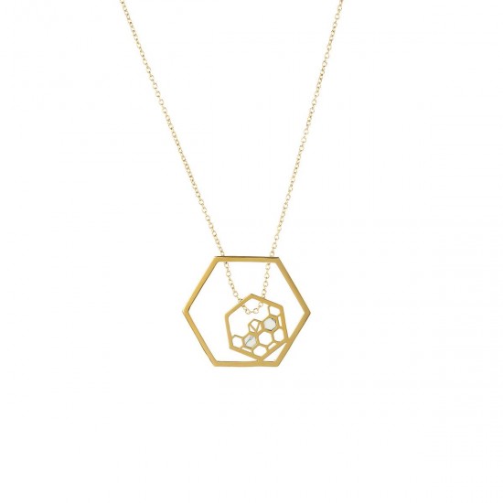 Hexagon Pendant, Beehive Shape Inner Pendant Necklace with 18 K Gold Plate