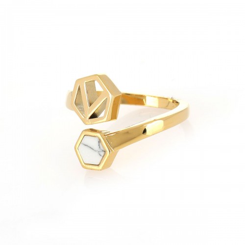 Hexagon V Beehive Shape Ring with 18 K Gold Plated