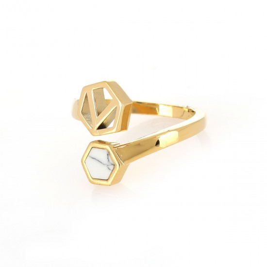 Hexagon V Beehive Shape Ring with 18 K Gold Plated