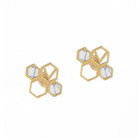 4 Hexagon V Beehive Shapes Earrings with 18 K Gold Plated