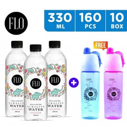 Flo Kids Edition Balanced Alkaline Water 160 x 330 ml + 2 Sports Bottles Free