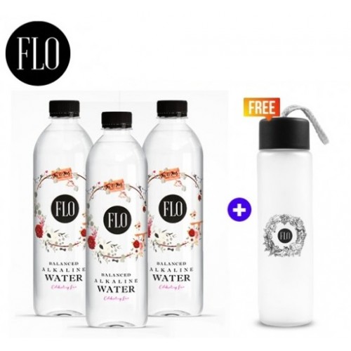 FLO BALANCED ALKALINE WATER CELEBRATING LOVE 64 X 330 ML + 1 CARTON + 1 ASSORTED GLASS WATER BOTTLE FREE