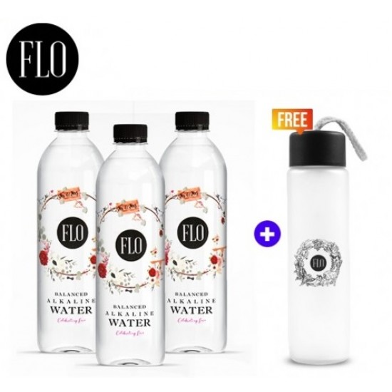 FLO BALANCED ALKALINE WATER CELEBRATING LOVE 64 X 330 ML + 1 CARTON + 1 ASSORTED GLASS WATER BOTTLE FREE