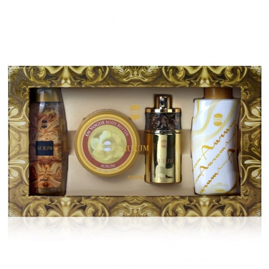 AURUM GIFT SET (EAU DE PARFUM 75 ML, PERFUMED BODY POWDER 100 GMS, BODY BUTTER 200 GMS, SHOWER GEL 200 ML)